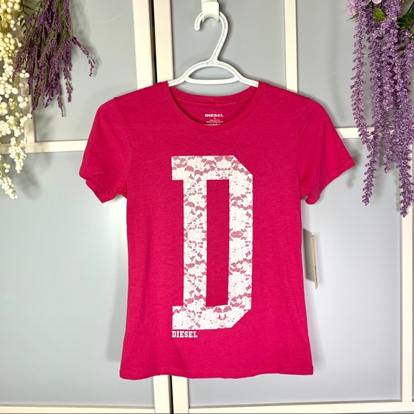 Diesel pink with white lace graphic T-shirt - Picture 1 of 6